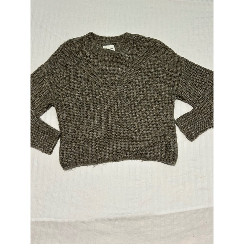 Abercrombie & Fitch Womens XS Shaker Stitch Crew Neck Sweater Marled Brown Grey